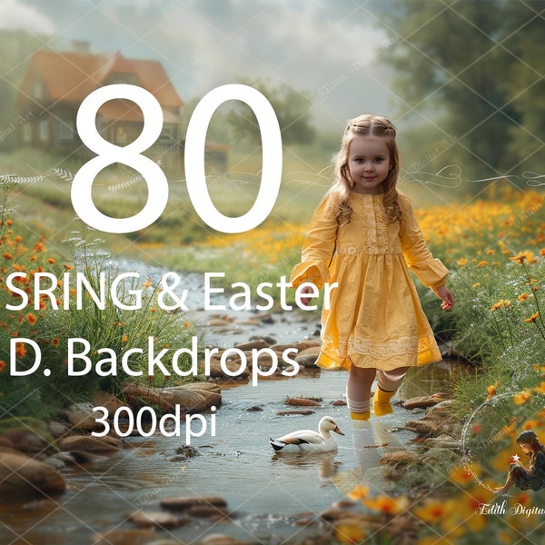 Photographie d'arrière-plans numériques du printemps 80, Composite de décors numériques de Pâques, Portrait extérieur nature, Téléchargement immédiat
