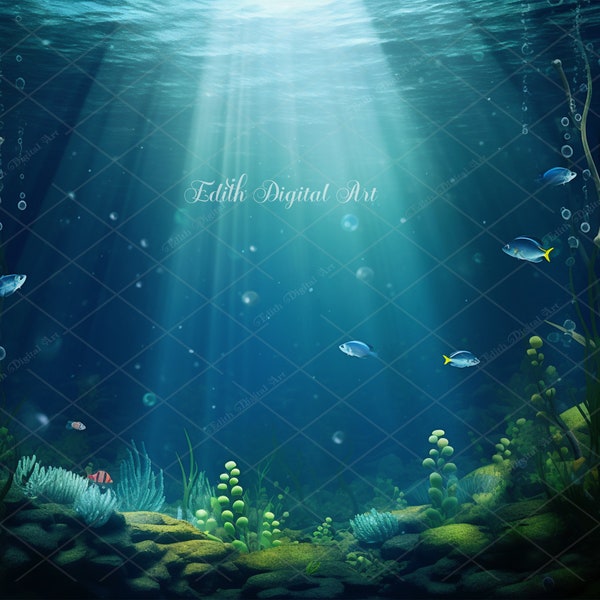 Under The Sea Backdrop Digital, Mermaid Digital Background Photography Composite, Fantasy Backdrop Overlay,  Ocean Ditigal Download Print