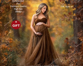 Fall Digital Backdrop, Autumn Forest Path, Photography Composite for Materiny, Kids, Family, Wedding, Seniors & Pets, Outdoors Portrait.