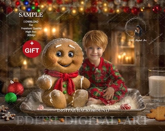 Fun Christmas Gingerbread Cookie Bake Digital Backdrop For Children Or Pets Photography Composites, Christmas Kitchen Holiday Backdrop.
