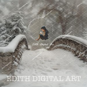 Snow Forest Digital Backdrop Photography, Snowy Bridge Road, Winter ...