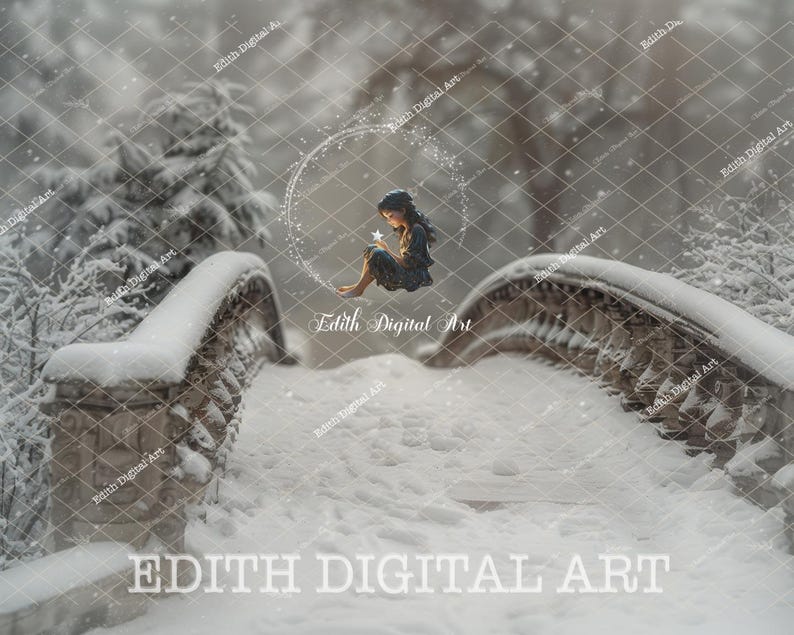 Snow Forest Digital Backdrop Photography, Snowy Bridge Road, Winter ...