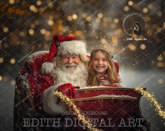 Weihnachten Digitaler Hintergrund Verbundstoff, Santa Schlitten Digitaler Hintergrund Fotografie, Spaß Urlaub im Freien Porträt für Kinder & Haustiere, bedruckbar