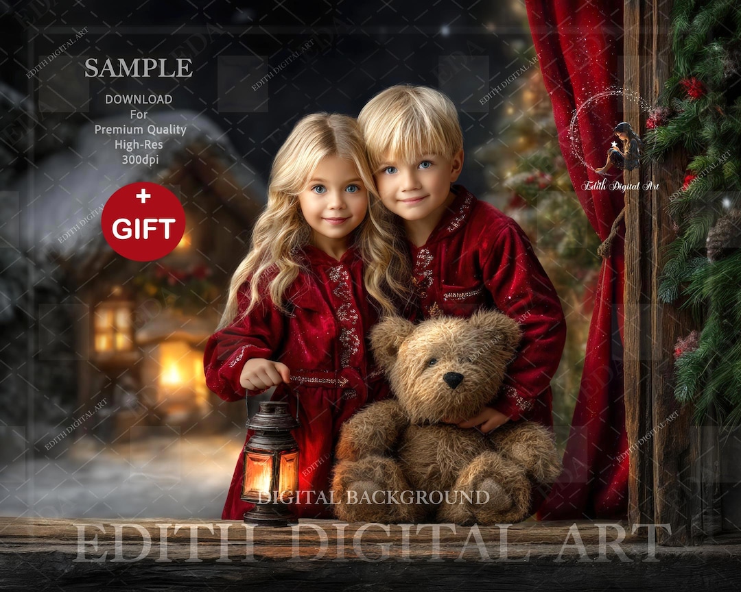 Rustic Christmas Window Digital Backdrop for Photography Composites ...