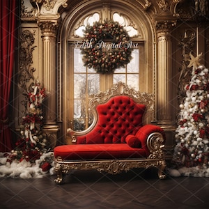 Christmas Backdrop Digital, Maternity Background Christmas Digital Photography, Christmas Chair Portrait Studio Room Overlay. Christmas Tree