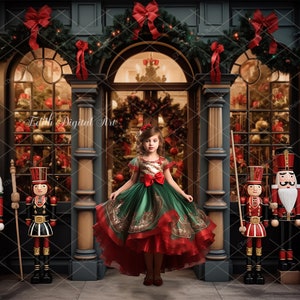 Christmas Digital Backdrop Photography, Nutcracker Digital Background, Christmas Nutcracker Shop, Christmas Store Front Composite Overlay