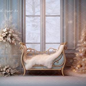 Christmas Digital Backdrop Photography, Newborn Bed Overlay, Christmas Digital Background Composite, Christmas Baby Crib, Digital Photo Prop