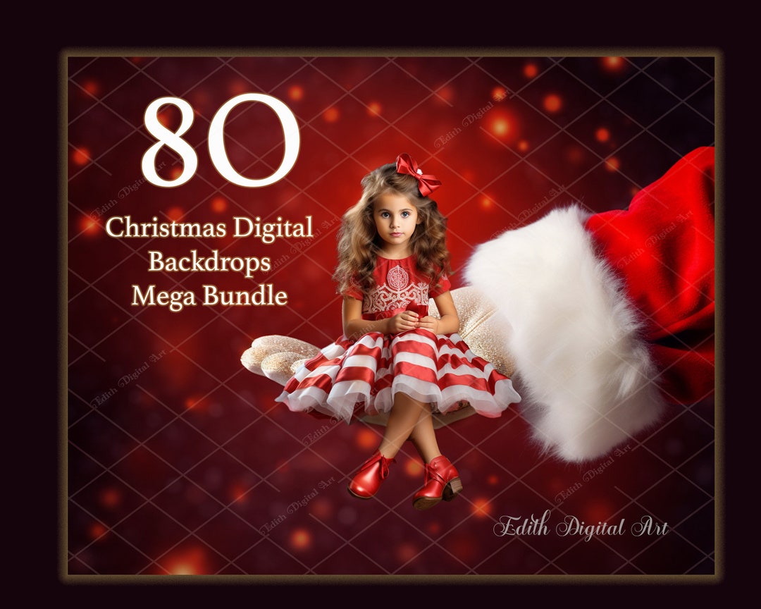 80 Christmas Digital Backdrops for Photography Composite, Xmas Bundle