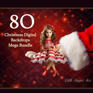 80 arrière-plans numériques de Noël pour photographie composite, ensemble de modèles photo de Noël pour enfants, famille, animaux de compagnie, cartes et posters imprimables.