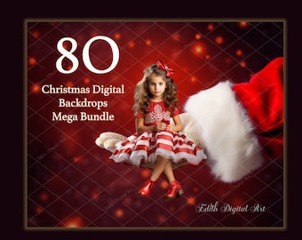 80 Christmas Digital Backdrops For Photography Composite, Xmas Bundle Photo Templates for Kids, Family, Pets, Printable  Cards & Posters.