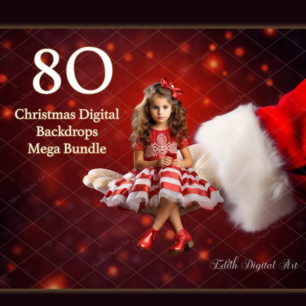 80 Christmas Digital Backdrops For Photography Composite, Xmas Bundle Photo Templates for Kids, Family, Pets, Printable  Cards & Posters.