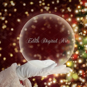Fundo composto de globo de neve de Natal, acessório fotográfico digital para feriados de fantasia, Papai Noel segurando um globo de neve, cenário fotográfico digital.
