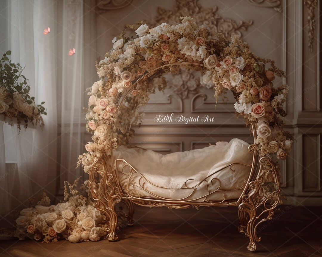 Newborn Digital Floral Bed, Newborn Digital Background, Princess Floral