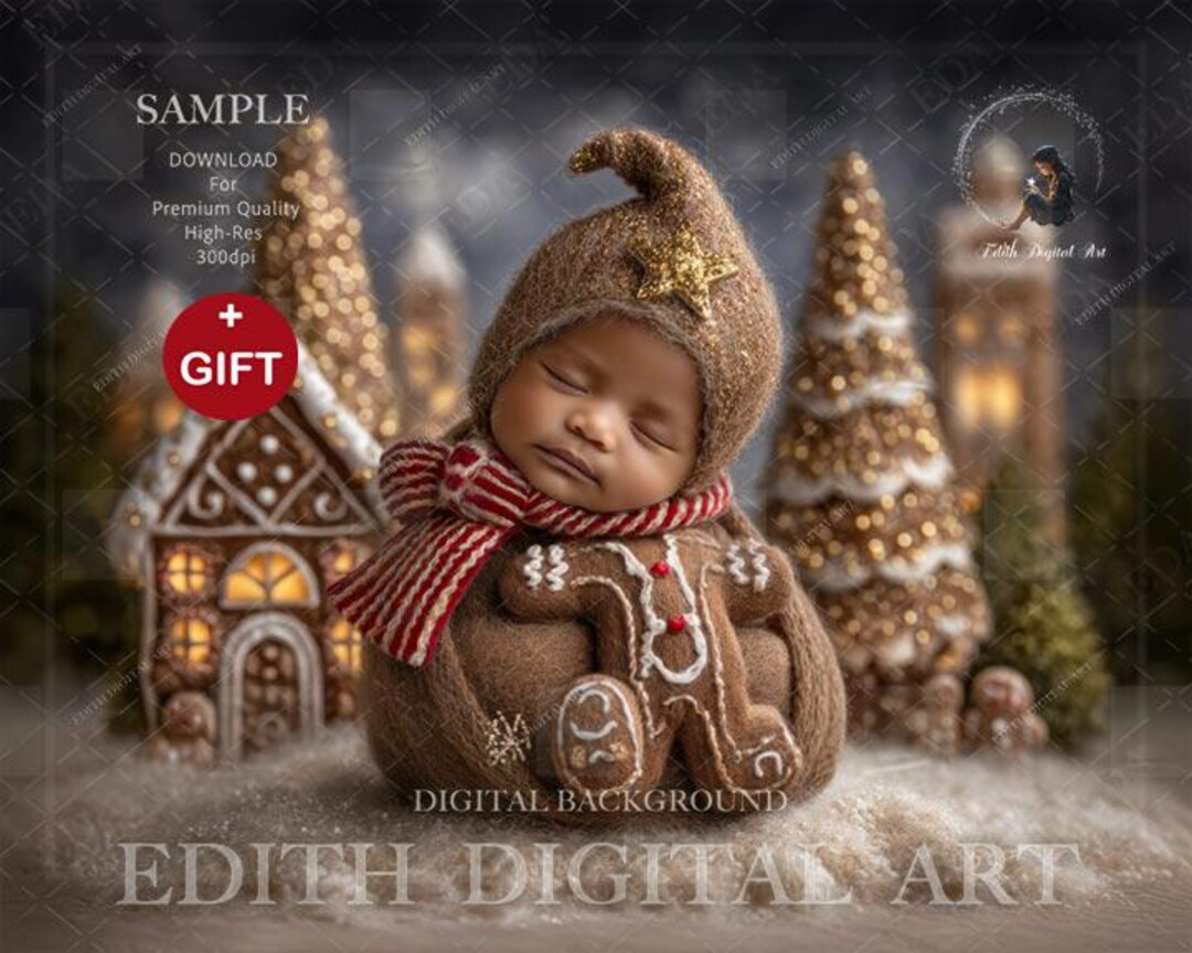 Newborn Face Insert Digital Background Felted Gingerbread Baby Boy ...