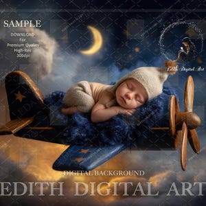 Newborn Digital Backdrop, Blue Airplane Digital Prop For Baby Boy , Fine Art Portrait, Studio Composite, Professional Photography Background