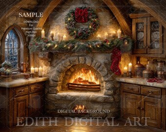 Rustic Christmas Kitchen Backdrop, Santa's Baking Digital Background Photography, Holiday Photo Prop for Studio, Xmas Composite Download