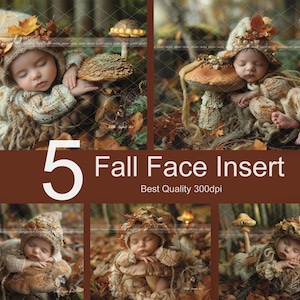 Newborn Digital Backdrop For Photography, Newborn Face Insert, 5 Autumn Baby Digital Background, Fall,  Fantasy Composite Digital Download