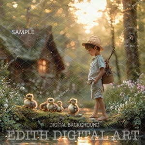 Spring Digital Backdrop For Easter, Duck Pond Bridge, Outdoor Nature Background, Studio Portrait Composite, Photoshop Overlay, Summer Forest