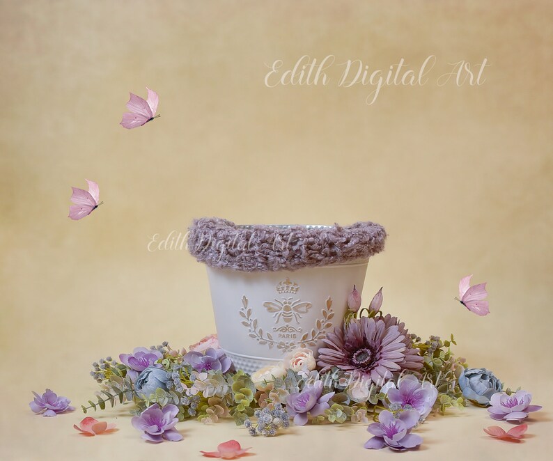 Newborn Digital Butterfly Backdrop Purple Floral Digital Prop, Newborn Composite for Newborn Photography Floral Background. image 1