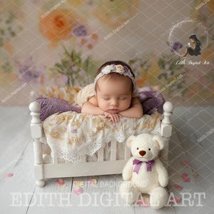 Fotografía digital de fondo para recién nacidos, cama de madera blanca, fondo de estudio, foto de bebé de primavera, superposición de Photoshop