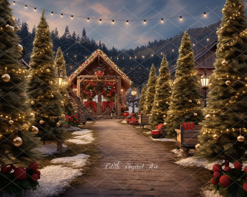 Christmas Digital Backdrop Photography Composite, Christmas Tree Road ...