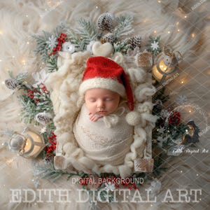 Newborn Digital Backdrop, Christmas Digital Background Photography Digital Photo Prop, Xmas Newborn Bed, Baby Photo Composite, Downloadable