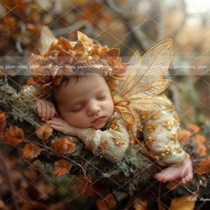 Newborn Digital Backdrop For Photography, Newborn Face Insert, 10 Autumn Baby Fairy Digital Background, Fantasy Composite Digital Download zdjęcie 5