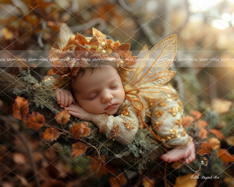 Newborn Digital Backdrop For Photography, Newborn Face Insert, 10 Autumn Baby Fairy Digital Background, Fantasy Composite Digital Download zdjęcie 5