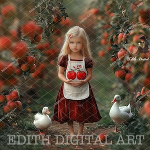 Fall Digital Backdrop with Ducks, Apple Orchard Path, Autumn Farm Road Scene, Outdoor Background Photo  for Kids Portrait, Instant Download