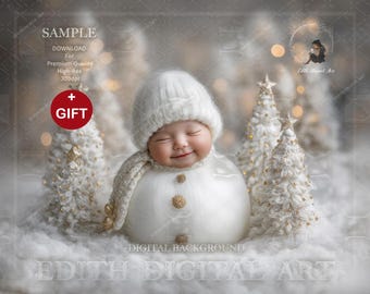 Newborn Face Insert Digital Backdrop, Felted Snowman Baby Photo Prop Digital Background Photography Composite, Add Face, Instant Download