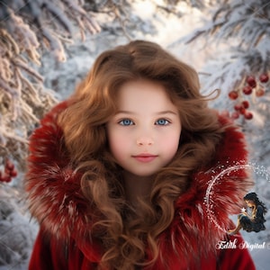 Snowy Forest Backdrops, Winter, Snow Forest Road Digital Background, Portraits, High-Resolution, Frosty Cherries, Snowy Pathway, Outdoor.