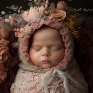 Newborn Digital Backdrop Photography, Face Insert Baby Digital Background for Girl, Add face Digital Photo Prop Composite, Floral Backdrop.