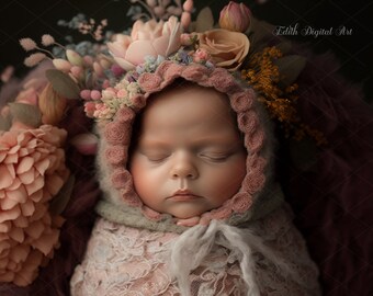 Newborn Digital Backdrop Photography, Face Insert Baby Digital Background for Girl, Add face Digital Photo Prop Composite, Floral Backdrop.