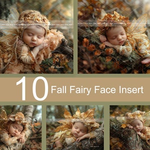 Newborn Digital Backdrop For Photography, Newborn Face Insert, 10 Autumn Baby Fairy Digital Background, Fantasy Composite Digital Download zdjęcie 1