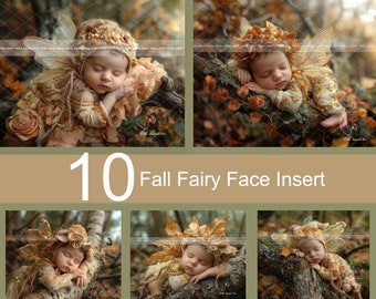 Newborn Digital Backdrop For Photography, Newborn Face Insert, 10 Autumn Baby Fairy Digital Background, Fantasy Composite Digital Download