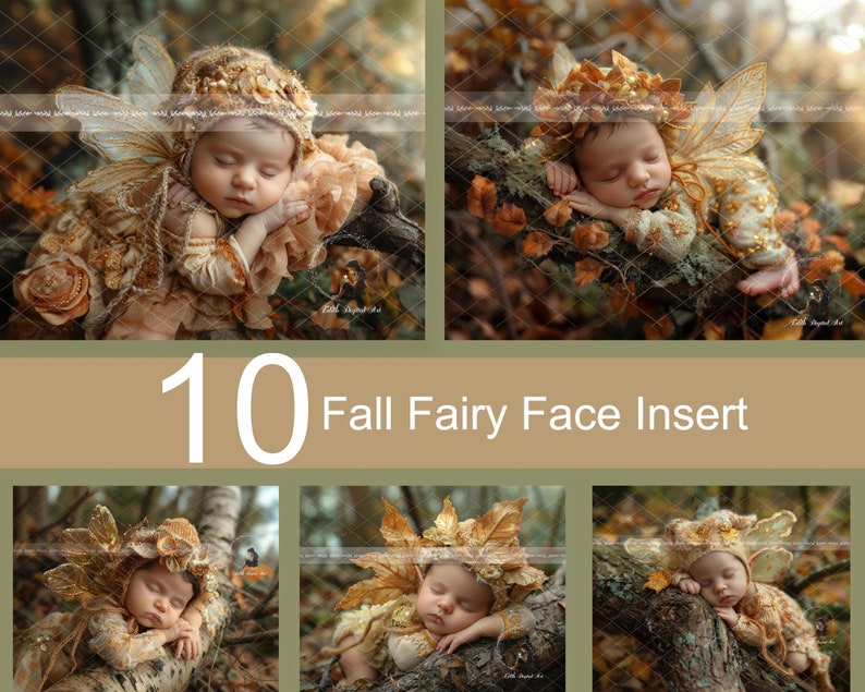 Newborn Digital Backdrop For Photography, Newborn Face Insert, 10 Autumn Baby Fairy Digital Background, Fantasy Composite Digital Download zdjęcie 1