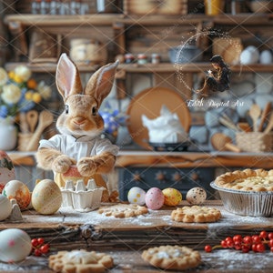 Osterhase Koch Digitalen Hintergrund Ostern Kaninchen Backen, Digitaler Hintergrund Fotografie, Spaß Kreative Verbundstoff für Kinder Porträts Download