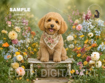 Pet Photography Portrait, Spring Digital Backdrop Photo Composite For Dogs & Cats Lovers. Instant Download