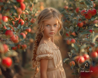 Apple Orchard Digital Backdrop, Summer & Fall Photography Composite, Outdoor Portraits Photo Background, Apple Farm Path,  Instant Download