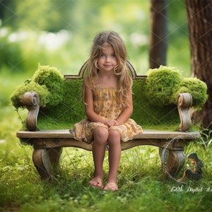 Summer Forest Field Digital Backdrop Photography, Creative Composite, Outdoors Portraits, Nature Moss Benchat Woodland, Digital Background