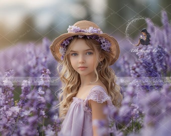 Spring Digital Background, Spring Digital Backdrop Photography, Spring Blooms Meadow, Purple Flowers Outdoor Portrait, Photoshop Composite
