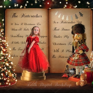 Christmas Digital Backdrop Photography, Nutcracker Digital Background Book, Holiday Portrait For Children, Nutcracker Soldier and Ballerina