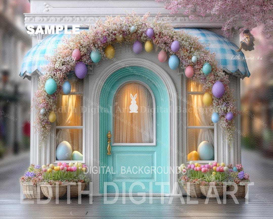Easter Storefront Door Digital Backdrop, Spring Bunny Shop Studio Photo ...