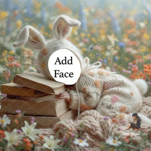 Neugeborenen Digitalen Hintergrund Neugeborenen Digitalen Hintergrund Fügen Sie das Gesicht zu Baby Girl Bunny, Digitale Vorlage Neugeborenen Overlay Frühlingsblütenfeld Bild 3
