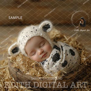 Baby Cow Newborn Digital Backdrop Calf Newborn Face Insert Photography Prop, Baby Photo Composite, Country Digital Background For Girl & Boy