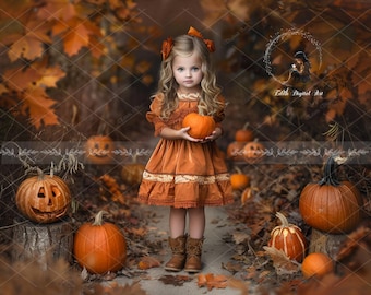 Autumn Digital Backdrop for Photography, Halloween Pumpkins Path, Studio Background Composite, Garden Outdoor Portrait, Fall Digital Photo
