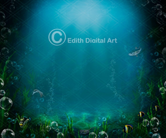 Ocean Backdrop for Mermaid Digital Background, Aquarium Background