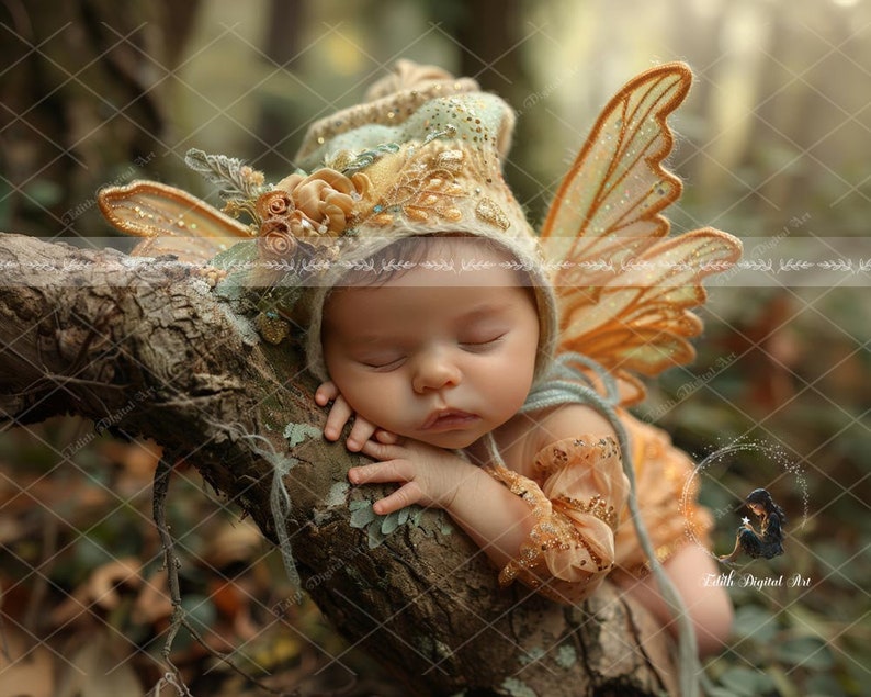 Newborn Digital Backdrop For Photography, Newborn Face Insert, 10 Autumn Baby Fairy Digital Background, Fantasy Composite Digital Download zdjęcie 4