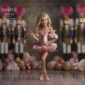 Pink Nutcracker Christmas Backdrop Digital Fine Art Background for Children&#39;s Holiday Portraits & Xmas Photo Composite, Instant Download