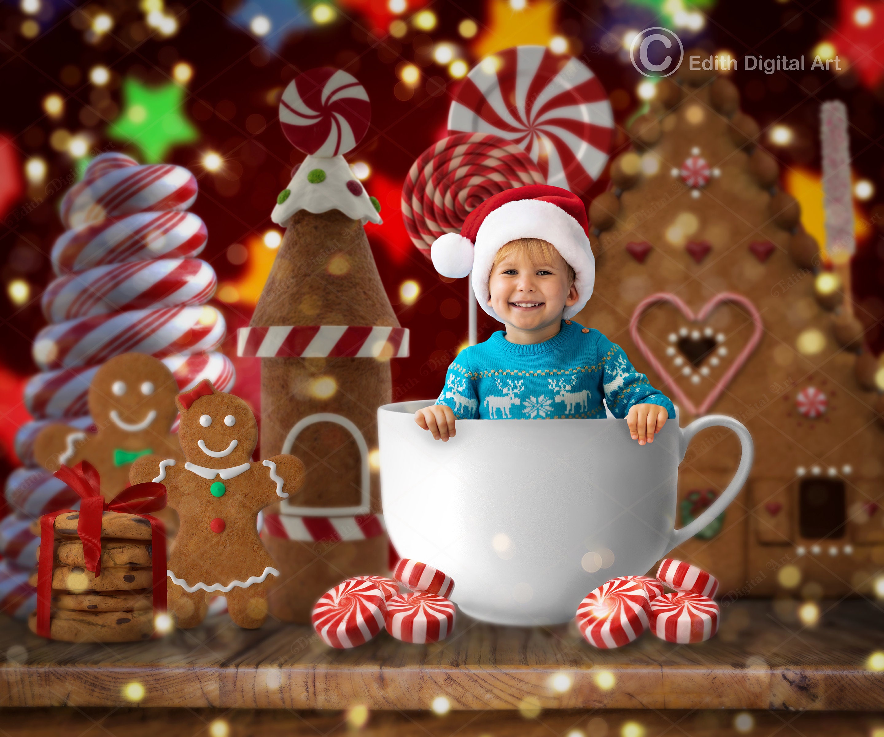 Christmas Digital Backdrop Background, Holiday Christmas Cup